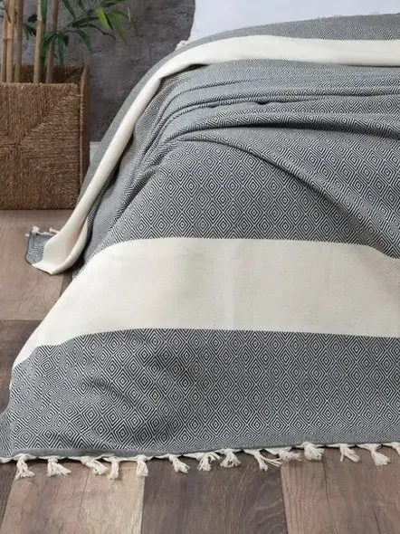 Home 7 Turkish Peshtemal Bedspread, Diamond Design, 100% Cotton